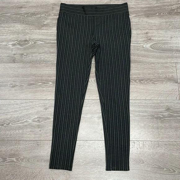LOFT Pull On Black Striped Skinny Ankle Pants M - Picture 7 of 14